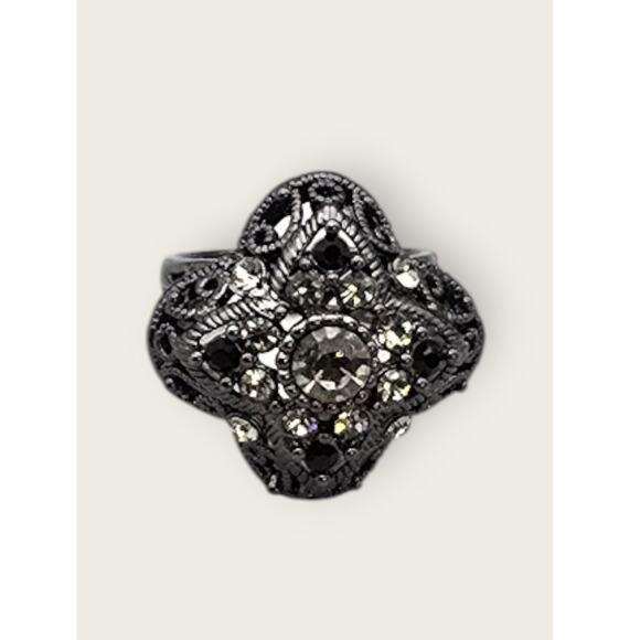 Black & Smoky Crystal Filigree Statement Ring – Premier Designs - Picture 6 of 7